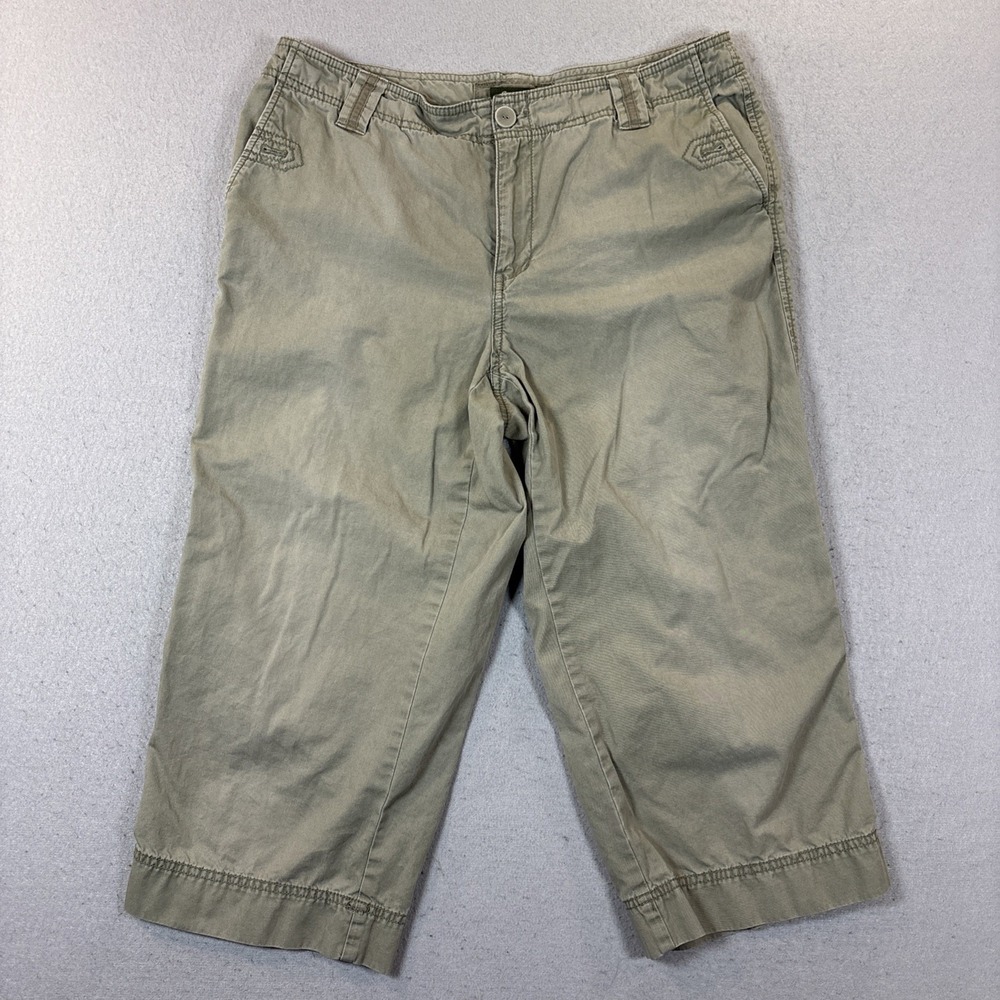 VTG Eddie Bauer Capri Pants Womens 12 Khaki Green Capri's Button Outdoor Leisure